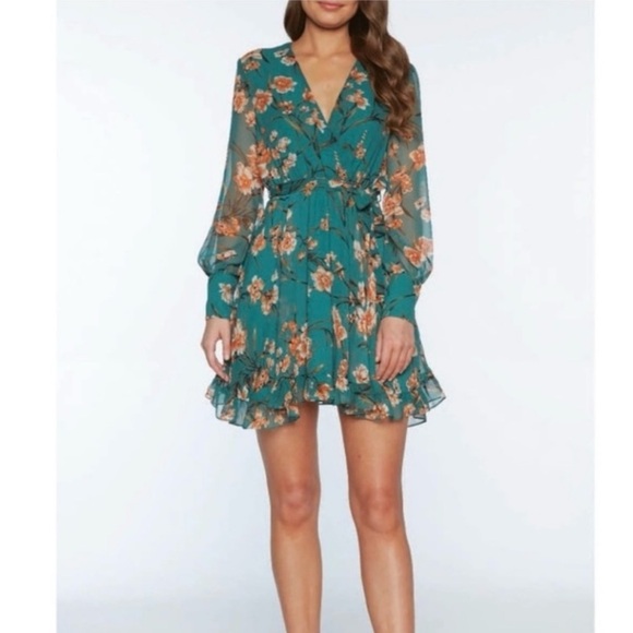 Bardot Becky dress Mini faux Wrap Dress in Orange Floral medium lined NEW - Picture 8 of 8